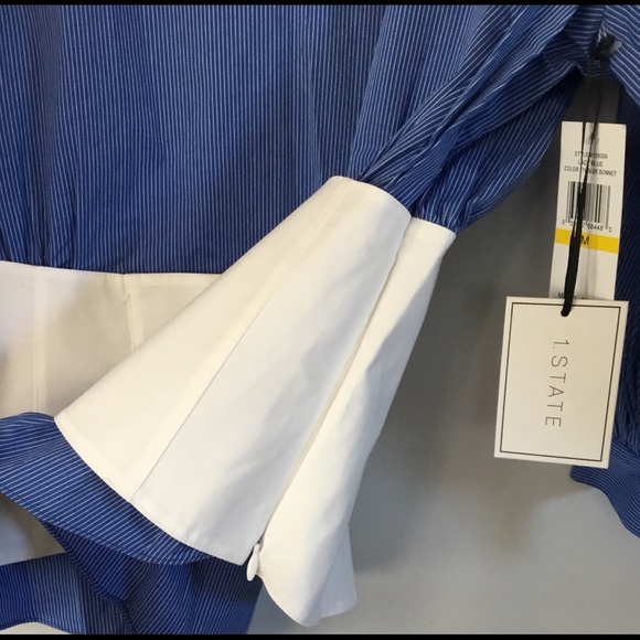 1. State Blue White Stripe Corset Waist Top Sz M - Picture 3 of 4